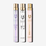 DEAR SKY Eau de Parfum 10ml, MYTH Eau de Parfum 10ml, and VANILLA RICE Eau de Parfum 10ml on white background