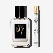 Myth 50ml Eau De Parfum 50ml and Myth 10ml Eau De Parfum Travel Spray on white background. | english_image