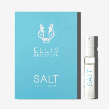 Salt 1.5ml Eau De Parfum Vial next to blue Salt Eau De Parfum vial holder card. | english_image