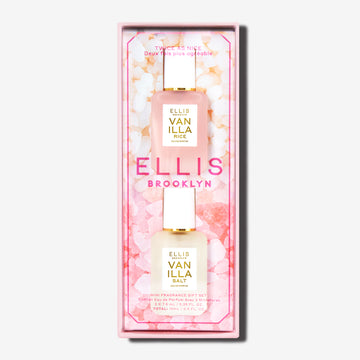 TWICE AS NICE Gift Set containing VANILLA RICE Eau de Parfum 7.5ml and VANILLA SALT Eau de Parfum 7.5ml on white background | english_image