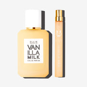 Vanilla Milk 50ml Eau De Parfum and Vanilla Milk 10ml Eau De Parfum Travel Spray on white background. | english_image
